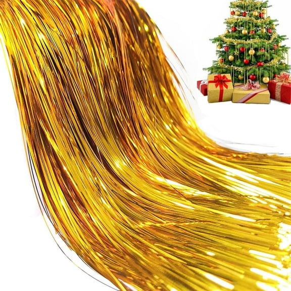 3000 Pcs Christmas Tree Tinsel Gold Icicle Strands Hanging Metallic Foil Fringe Tinsel Curtain Decorations for Xmas Wedding Birthday Party Holiday Home Decor 19.6 inch By HXRH