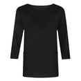 thumbnail image 4 of LADIGASU Women's Summer 3/4 Sleeve Solid Round Neck Blouses Pocket Top, 4 of 4