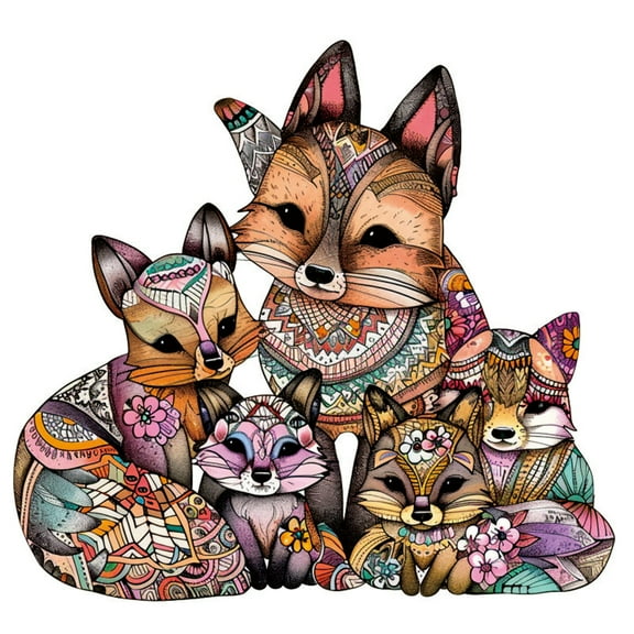 The Fox Family Wooden Jigsaw Puzzle 12"x 12" inch 500 pieces Adult Home Decoration Art Gift Family Game