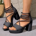 thumbnail image 2 of Pandaie Women Chunky Platform Heels Strappy Crisscrooss Dressy Heeled Sandals Open Toe Comfortable Sexy Pumps Shoes for Wedding Prom Party Black Size 6, 2 of 8
