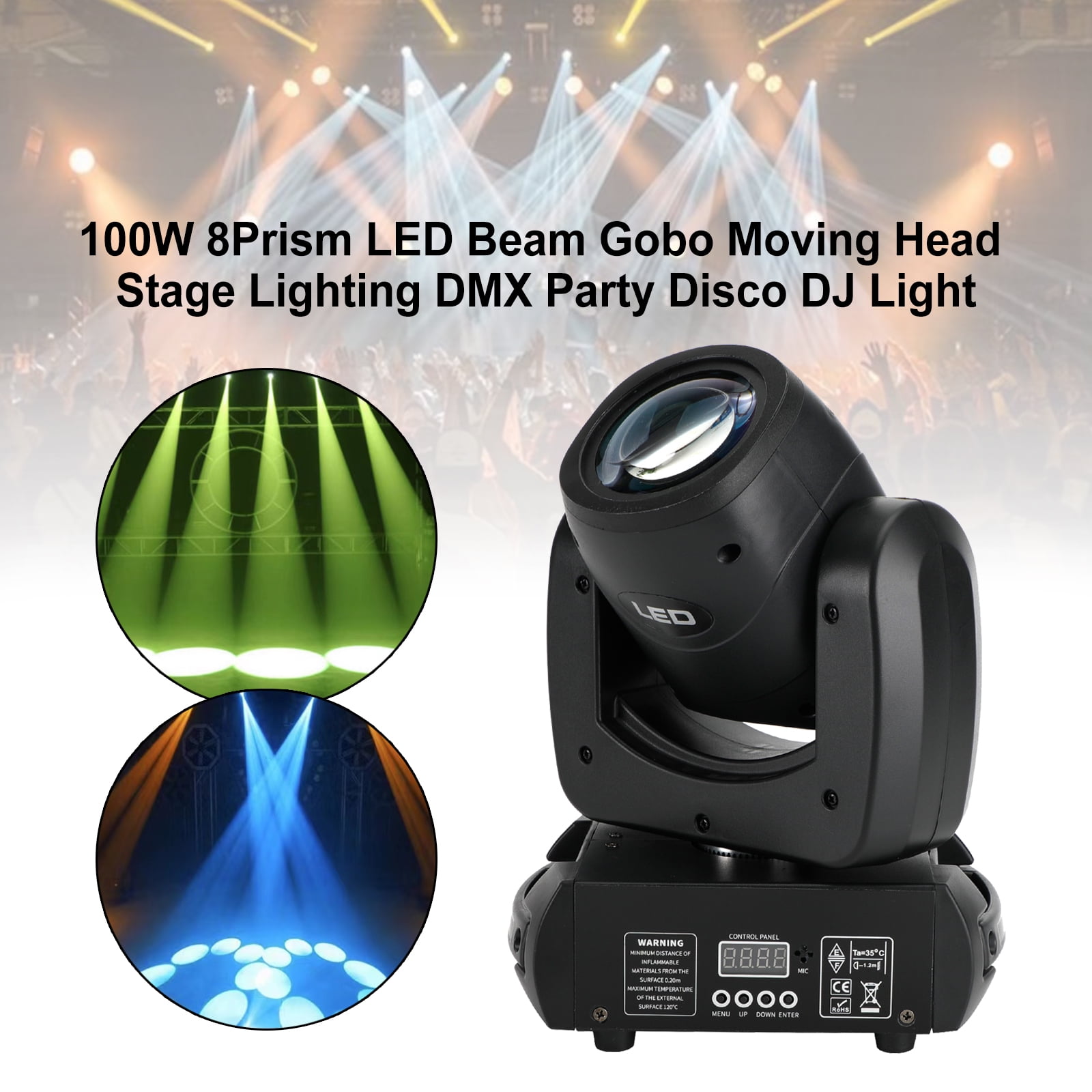 100W 8Prism LED Beam Gobo Moving Head Stage Lighting DMX Party
