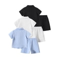thumbnail image 3 of Fdqin Boys Summer Outfits 6 Pcs Beach Short Sleeve Button Down Shirts and Shorts Vacation Texture Sets for Kids Blue White Black 9-10 Years, 3 of 7