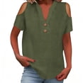 thumbnail image 1 of Loose Off The Shoulder Tops For Women Color Sólido Cuello en V Linen Feel Camiseta de Manga Corta, Tops de Lino para Mujeres Loose Fit Verano, 1 of 7