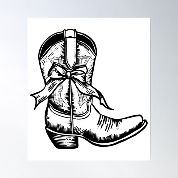 Bow Cowboy Boot Poster Wall Art, Modern Wall Decor For Living Room Bedroom, 8x12 UNFRAMED