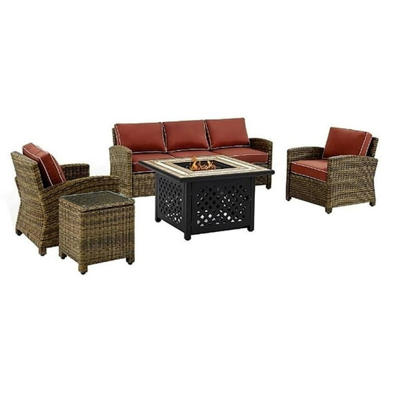 Afuera Living 4-Piece Wicker / Rattan Patio Fire Pit Sofa Set in Sand/Brown