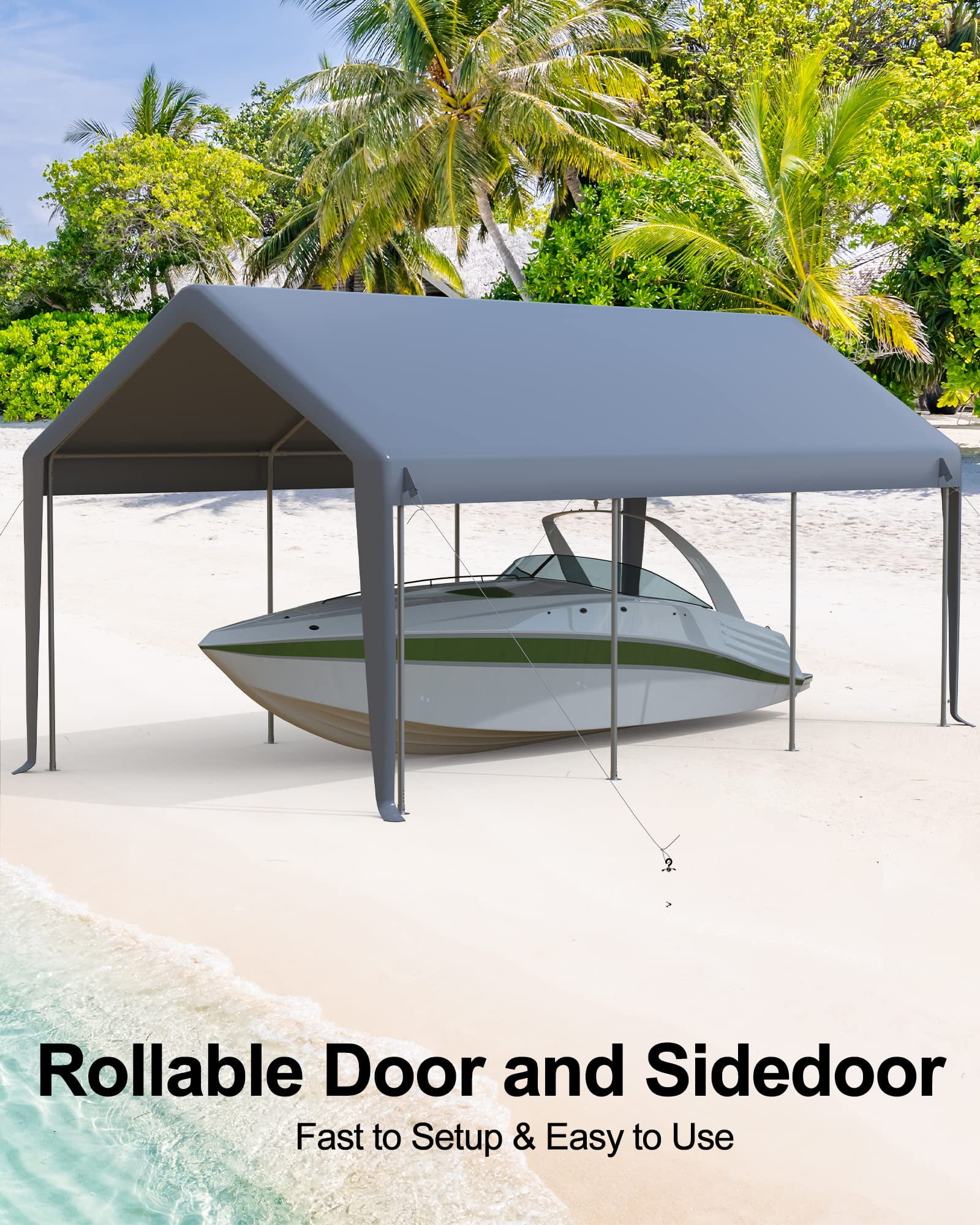 Garvee 20'x 10'x 11' Windproof Carport Top Replacement Cover, Heavy-Duty, Grey