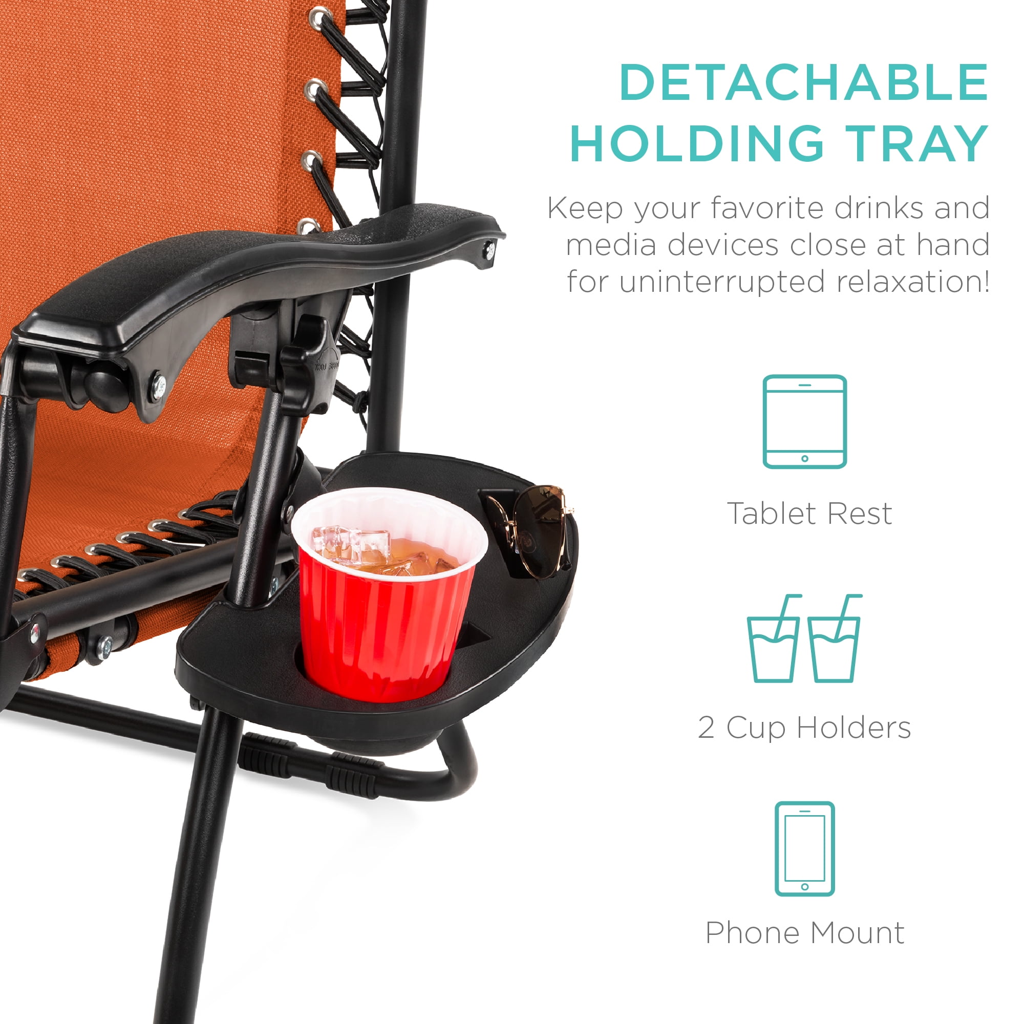 Best Choice Products 2-Person Double Wide Outdoor Folding Zero Gravity Chair Patio Lounger w/ Cup Holders -Orange