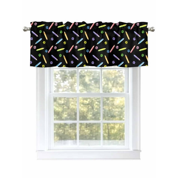 Paw Print Pencil Valances for Windows, Rod Pocket Kitchen Valance Curtains - Soft & Washable Small Window Treatment for Living Room, Bathroom, Childlike Black 54x18inch, 1 Panel
