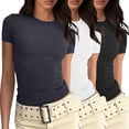 thumbnail image 1 of JFHHQ T-Shirt Basique Ajusté pour Femmes, Manches Courtes, Confort Décontracté, 3 Pcs, MNavy, 1 of 6