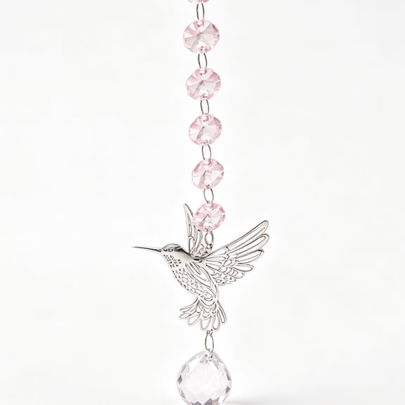 Pink Hummingbird Crystal Sun Catcher, Prism Window Hanging Ornament, Bird Crystal Rainbow Maker