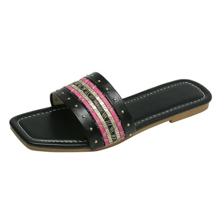 

Quealent Adult Women Sandal Sports Knit Sandals for Women Women Sandals Fashion Simple Pattern Slippers Square Heel Vintage Sandals for Women 1950S Black 7.5