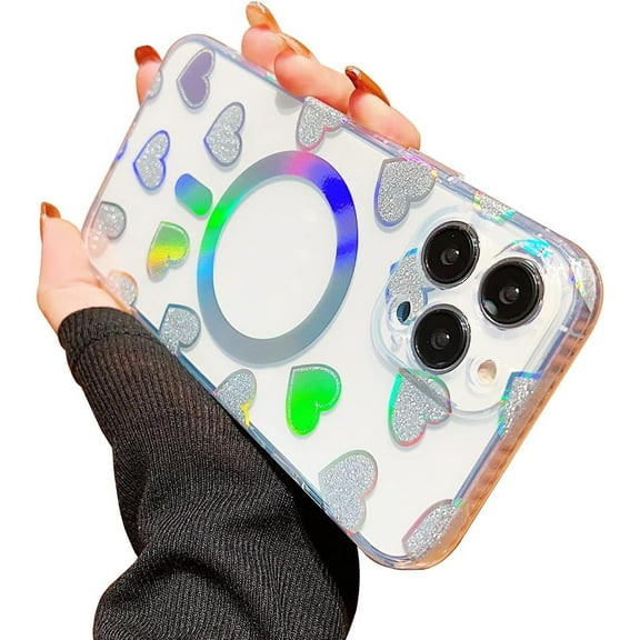 Love Heart  Aesthetic Bling Clear [Compatible with MagSafe Wireless Charging] Case for Women Girls Compatible with iPhone Case (iPhone 13 Pro,Multicolor)