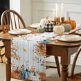 thumbnail image 3 of ERUNPONLY Orange Blue Fall Table Runner - 90 Inch Long Pumpkins Botanical Thanksgiving Wooden Cotton and Linen Blended Dress Scarves Farmhouse Table Runner for Kitchen Dining, Coffee Table, 13" x 90", 3 of 8