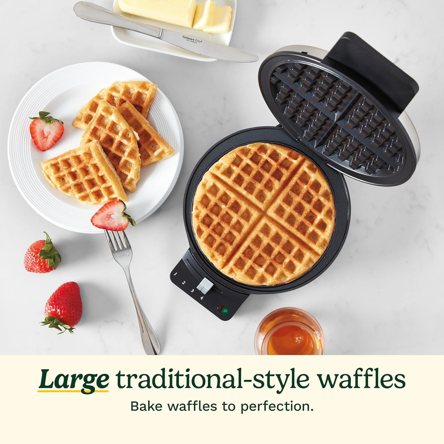 Waffle Maker, 1250W Round Classic Waffle Iron, 5-Setting Adjustable Browning Control,Brushed Stainless