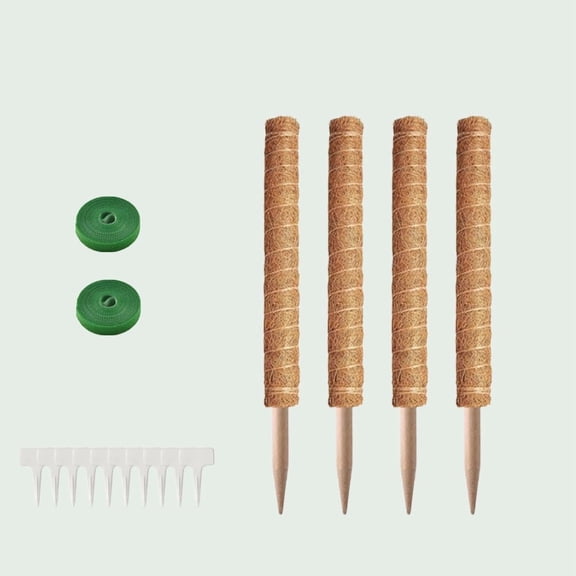 4 Pack 17inch Monstera Plant Support Stackable Moss Poles for Plants, with 2 tapes and 10 tags in packages Coir Totem Pole Tall Moss Pole for Climbing Plants, Sphagnum, Indoor Potted Plants