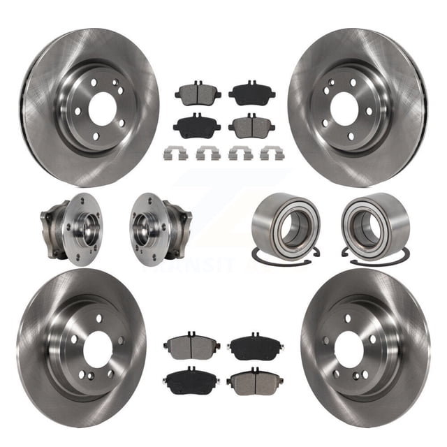 Transit Auto Front Rear Wheel Hub Bearings Assembly Disc Brake Rotors and Semi-Metallic Pads Kit (10Pc) for Car Mercedes-Benz GLA250 CLA250 AWD - Left Right Side (Driver Passenger) KBB-124218