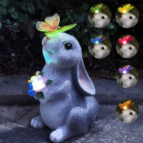 CaiYueKe Solar Powered Bunny Garden Statue Outdoor Decor LED Light Up Animal Sculpture Patio Lawn Ornament for Easter Spring Yard Art Home Decoration