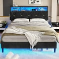 thumbnail image 4 of Full Size LED Bed Frame with Upholstered Storage Headboard,Platform Bed with Charging Station and LED Lights,Adjustable Headboard,No Box Spring Needed, Black, 4 of 7