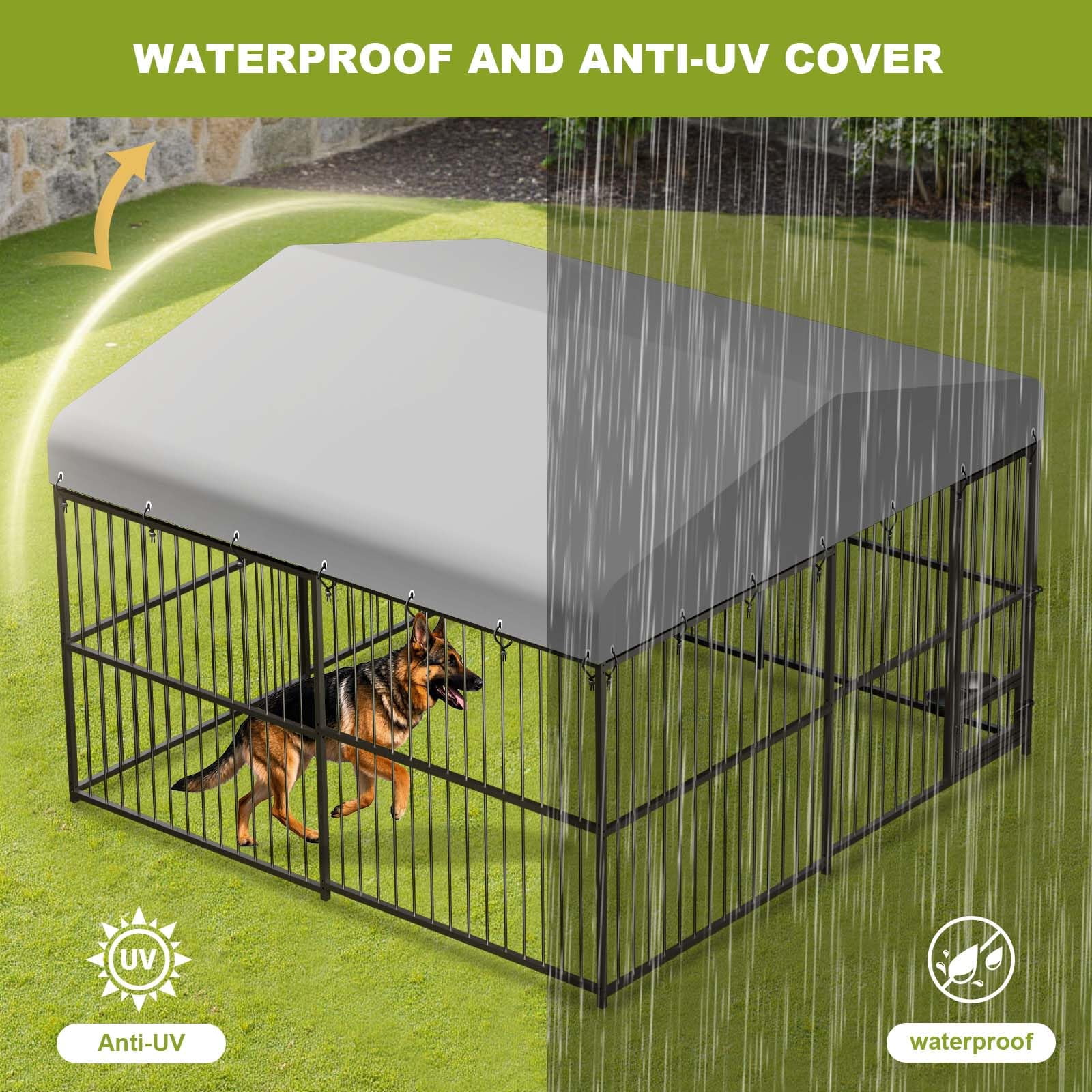 Kojooin Large Dog Kennel Outside,10x10x6 FT Heavy-Duty Outdoor Cage with Roof and Lock,Covered Outside Kennel,for Medium and Large Dogs,Easy Assembly