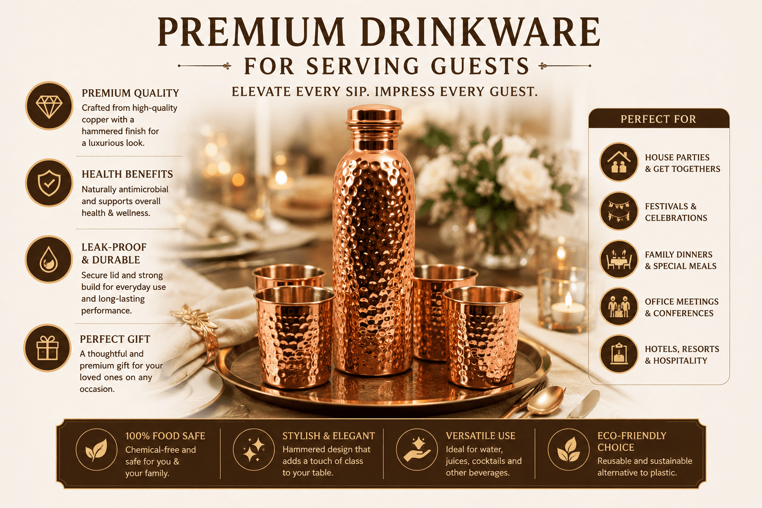 Nirmal Ganga Hammered Copper Bottle 1 Ltr – . Craftsmanship pack of 2