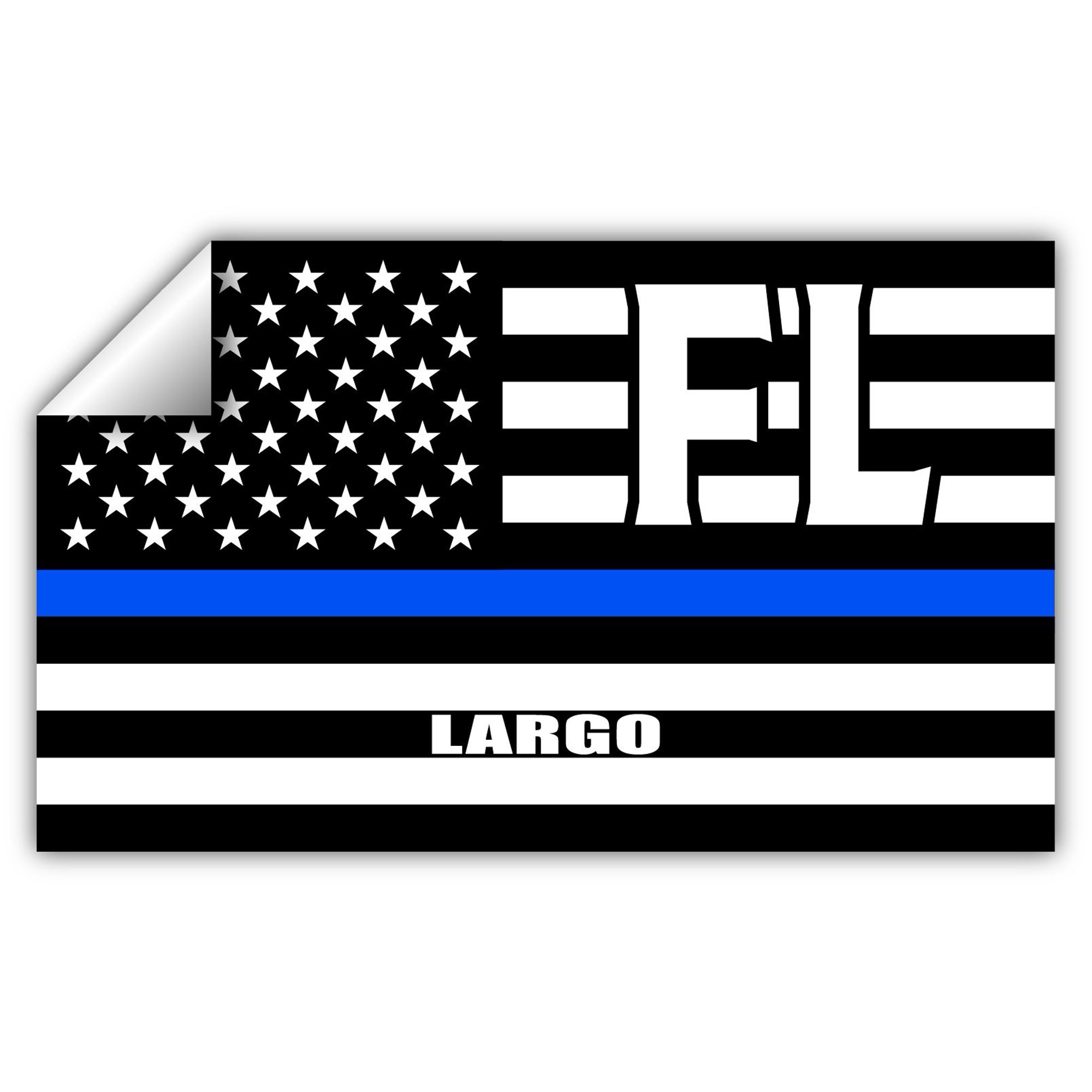 Largo FL Florida Pinellas County Thin Blue Line Stealthy USA Flag - Honoring Law Enforcement Officers Flags - Blue Lives Matter Euro Decal Bumper Sticker 3M Vinyl 3" x 5"