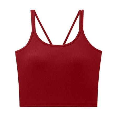 ShomPort Cotton Strappy Tank Tops with Built in Bra for Women Summer Longline Sports Bra Workout Athletic Camisole