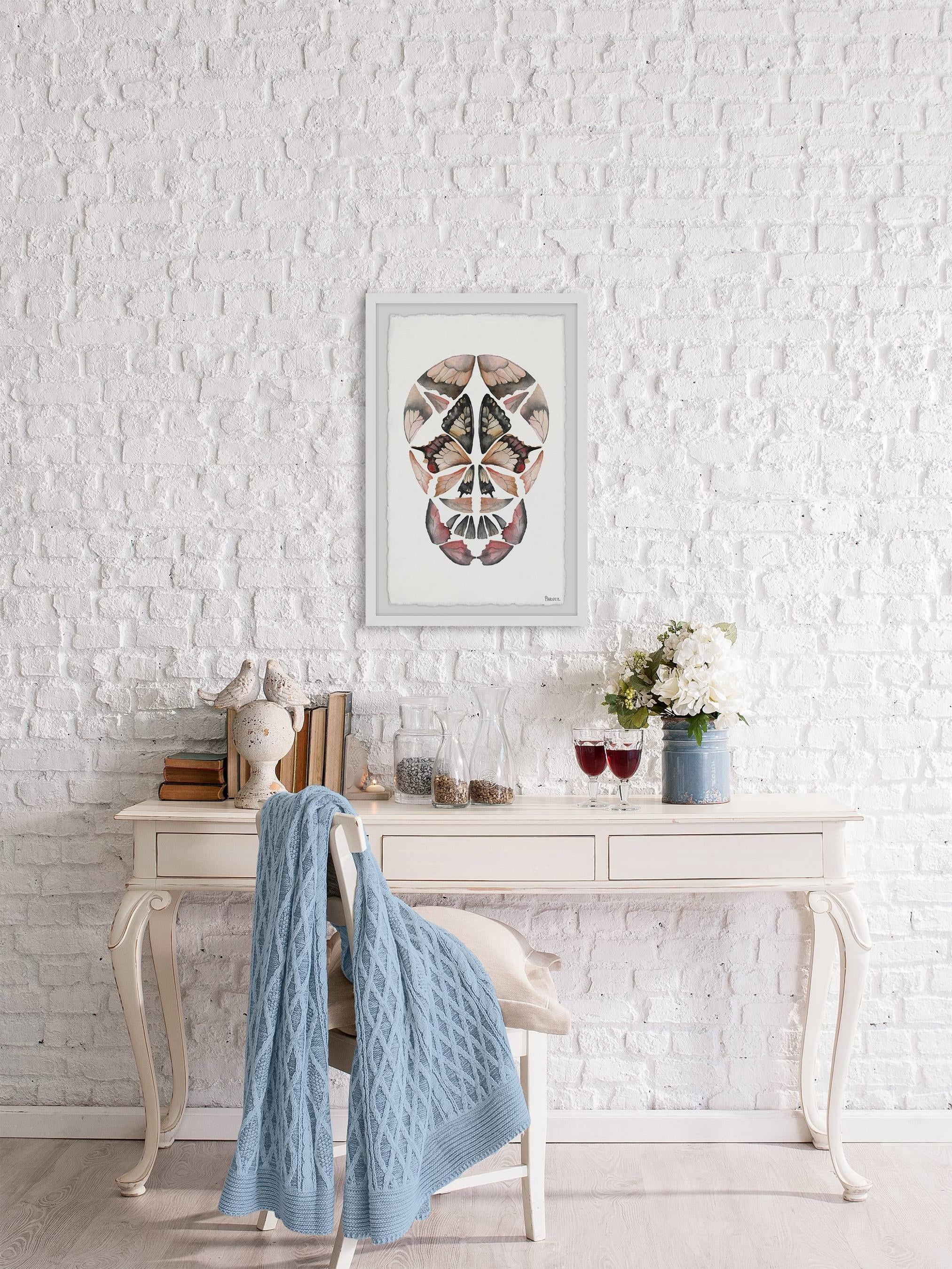 Parvez Taj "Kaleidoscope Butterfly Skull" Framed Painting Print