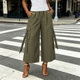 thumbnail image 2 of VBVC Women's High Waisted Cargo Culottes , Wide Leg Cropped Palazzo Pants For Women , Ladies' Casual Utility Trousers with Pockets,Army Green,S-2XL, 2 of 8