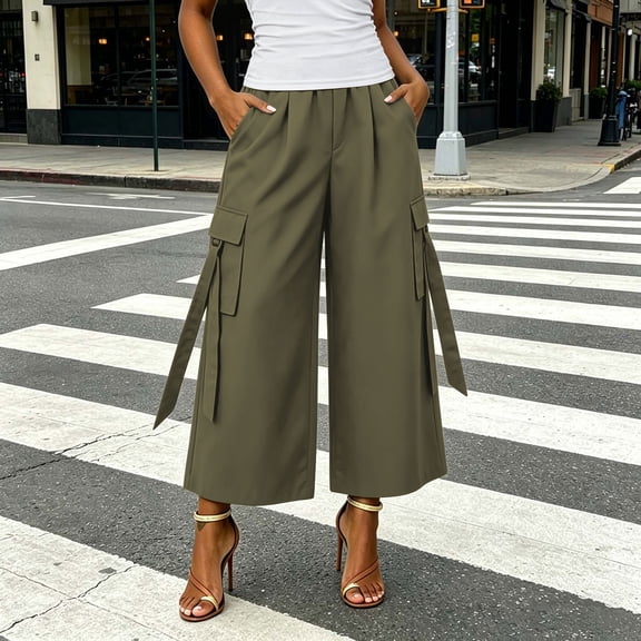 Abomasnow Cargo Capri Pants for Women Hight Waisted Baggy Cropped Pants Casual Wide Leg Lounge Bottoms with Pockets