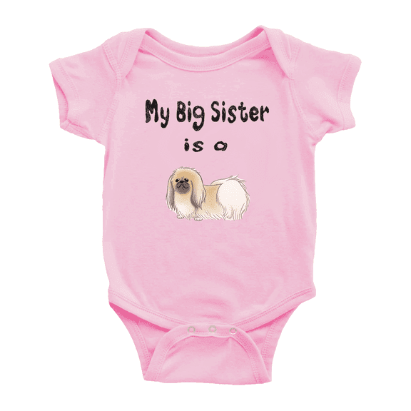 My Big Sister Is A Pekingese Dog Funny Baby Romper Boy Girl Unisex