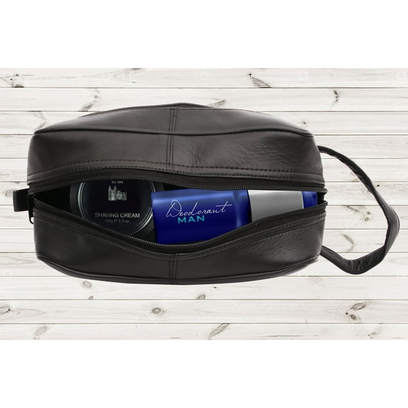 Leatherboss Premium Leather Shaving Bag | Travel Toiletry Organizer for Men, Black