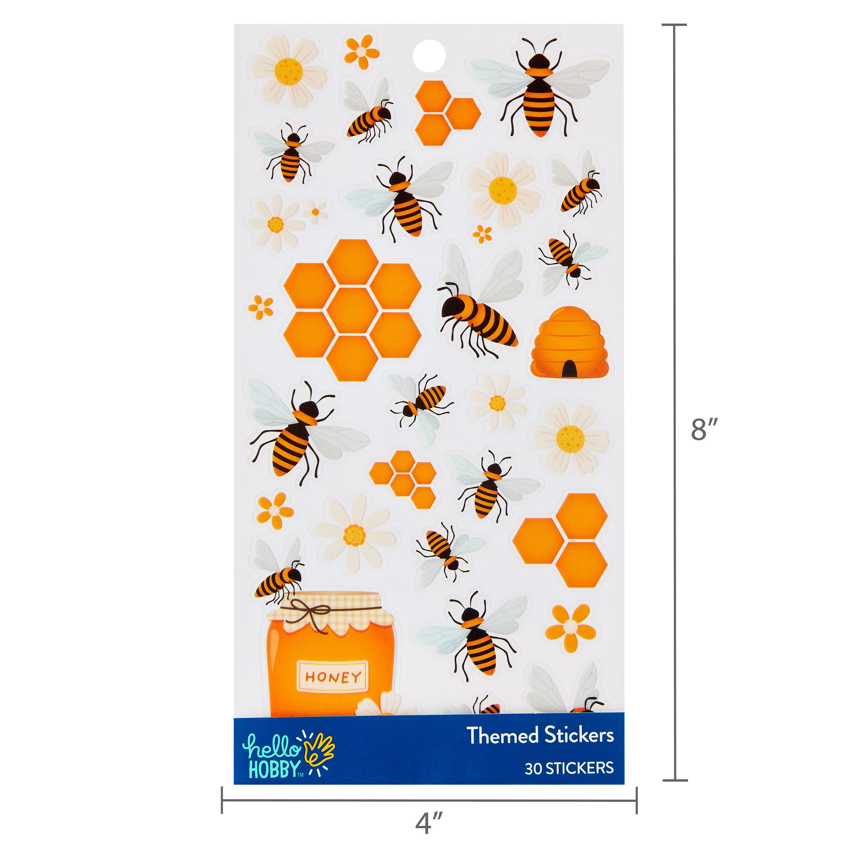 Hello Hobby Bees Themed Stickers – Multicolor, 30 Count