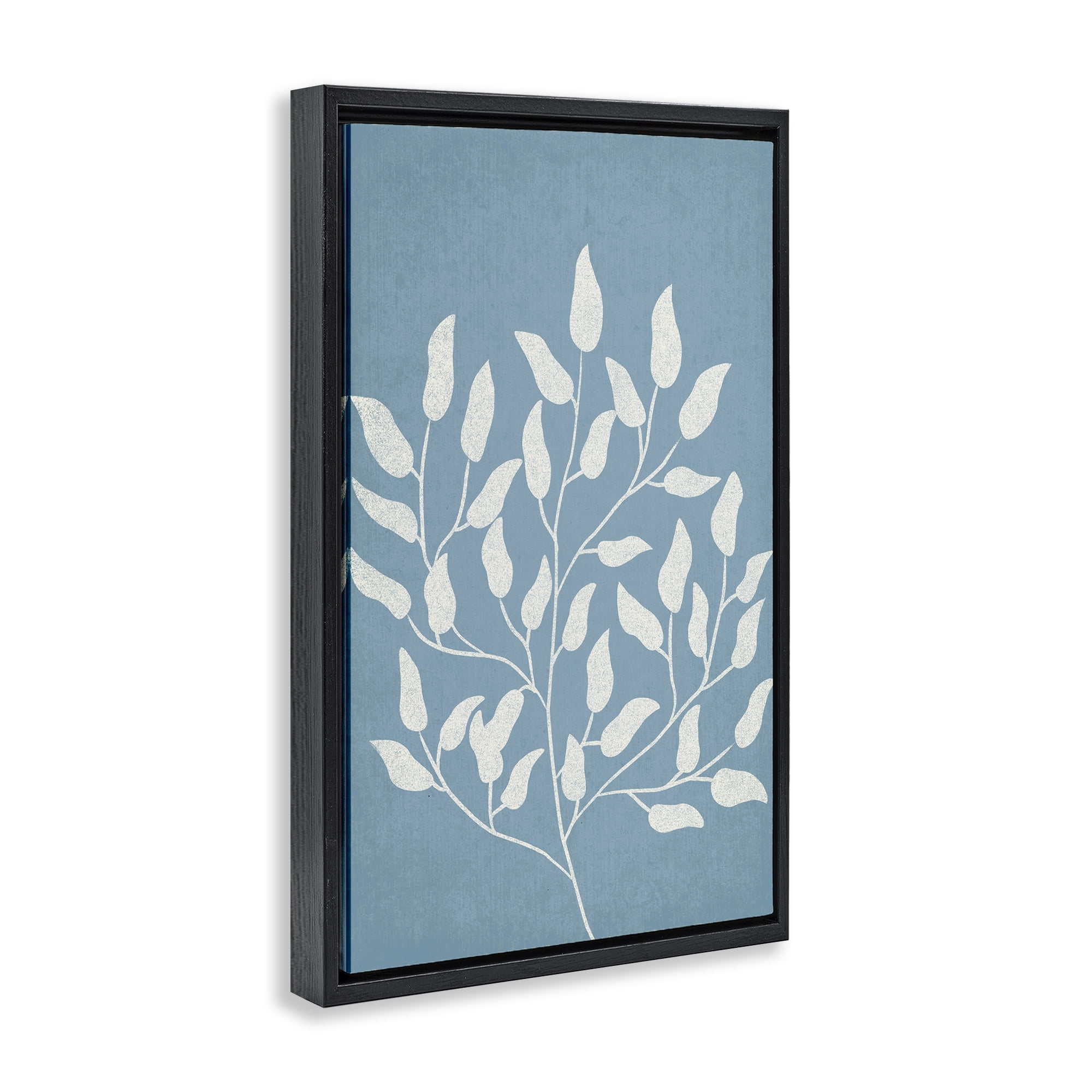 Stupell Industries Leaf Impressions on Blue Plants & Flowers Painting Black Floater Framed Canvas Art Print Wall Art, 21 x 31