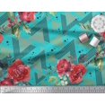 thumbnail image 3 of Soimoi Green polyester Crepe Fabric Geometric,Leaves & Begonia Floral Decor Fabric Printed Yard 42 Inch Wide, 3 of 3