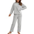 thumbnail image 2 of Innerwin Ensemble de Pyjama en Polaire pour Femmes 2 Pcs Couleur Unie Col Rond Chaud Sherpa Gris Clair S, 2 of 4