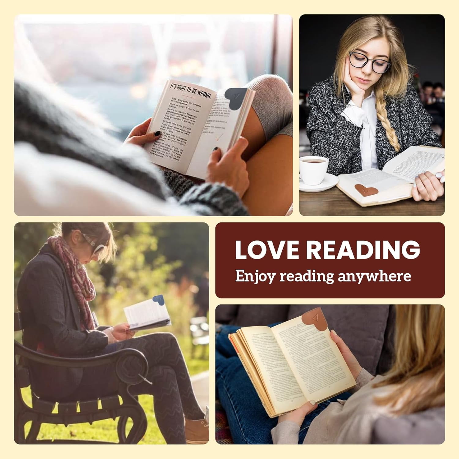 Y♡ページ shiyou-Personalized Leather Heart Bookmark with Initials, Cute