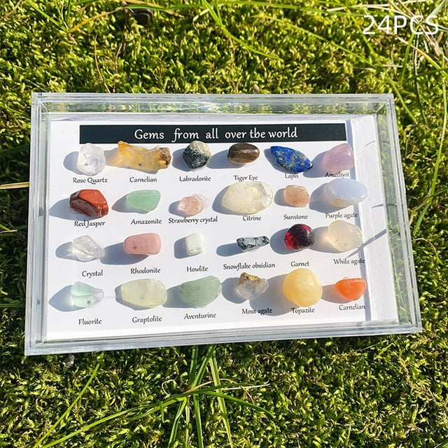 Crystal Decor,Natural Crystal Agate Stones 24 Kinds Specimen Box Energy Healing Focus Enhancement Relaxation Aid,Festive Decor for Home Spiritual Practice Mindfulness Body Balance Collection