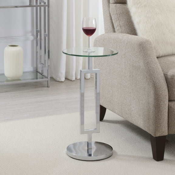 Convenience Concepts Town Square Chrome Glass Martini End Table