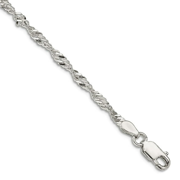 925 Sterling Silver Polished 2.25mm Singapore Chain Bracelet 7 Inch Lobster Claw Link Bracelet for Women and Men