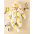 thumbnail image 2 of Coduop Infant Baby Girls Bow Hooded Romper Long Sleeve Print Zip Up Jumpsuit 0-18M, 2 of 9