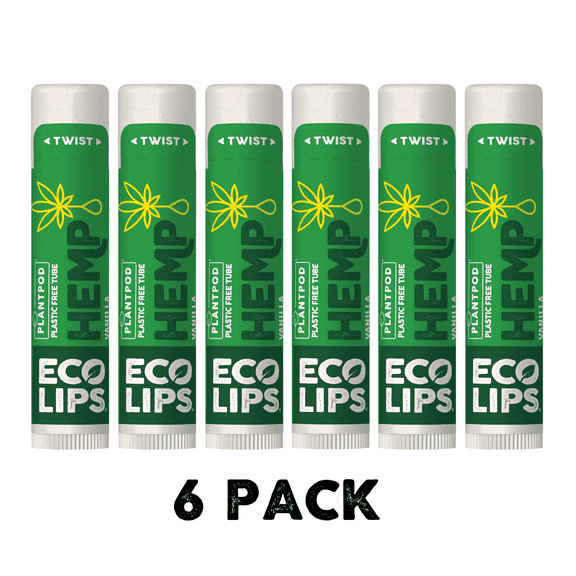 Eco Lips Hemp Vanilla Plant Pod Organic Lip Balm, 6 Pack