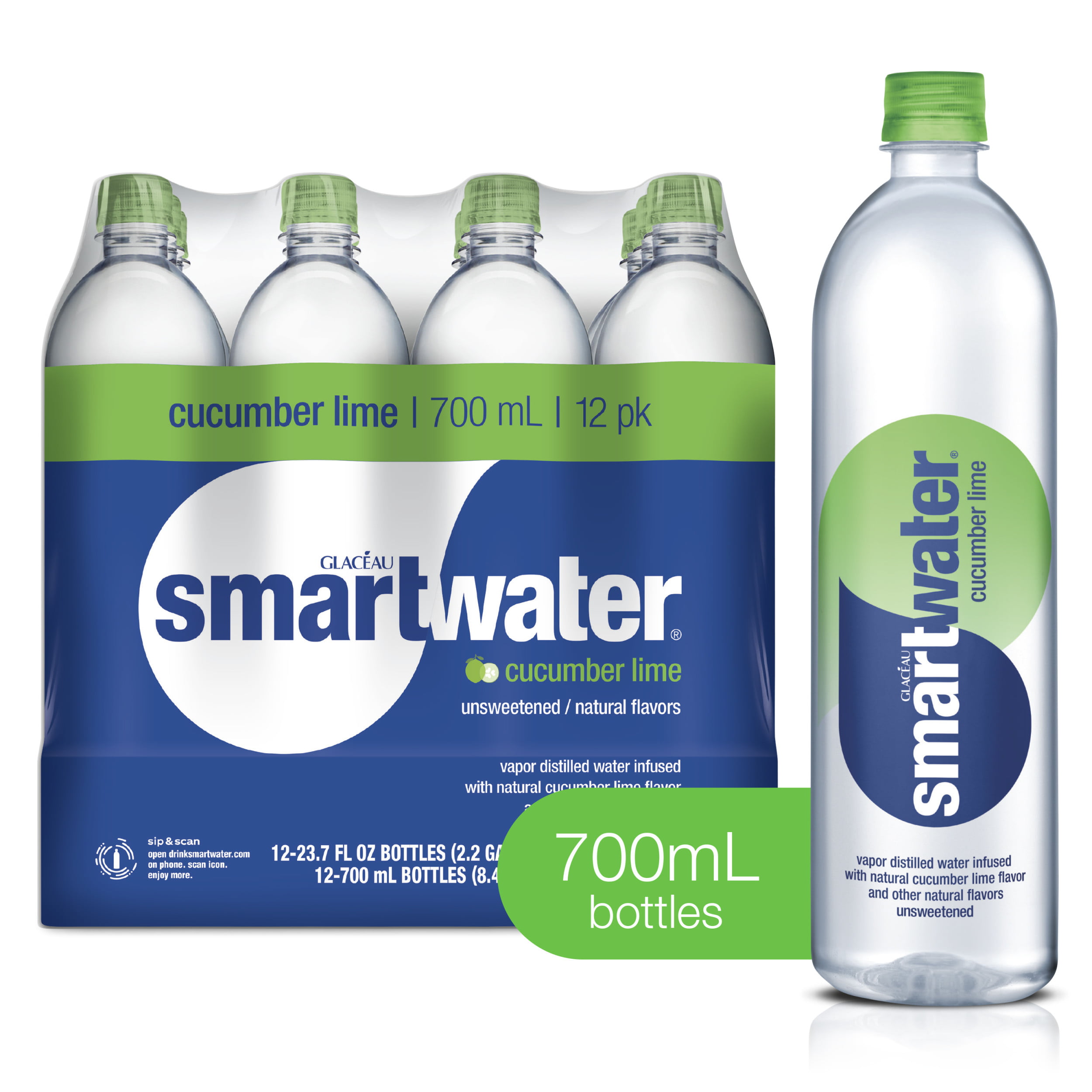 12 Bottles) smartwater cucumber lime, vapor distilled premium bottled water,  23.7 fl oz - Walmart.com - Walmart.com