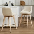 thumbnail image 2 of Zesthouse 26.8″ Swivel Bar Stools Counter Height Set of 2, Modern Counter Stools with Backs & Wood Legs, Upholstered Linen Fabric Barstools for Island Kitchen, Beige, 2 of 11