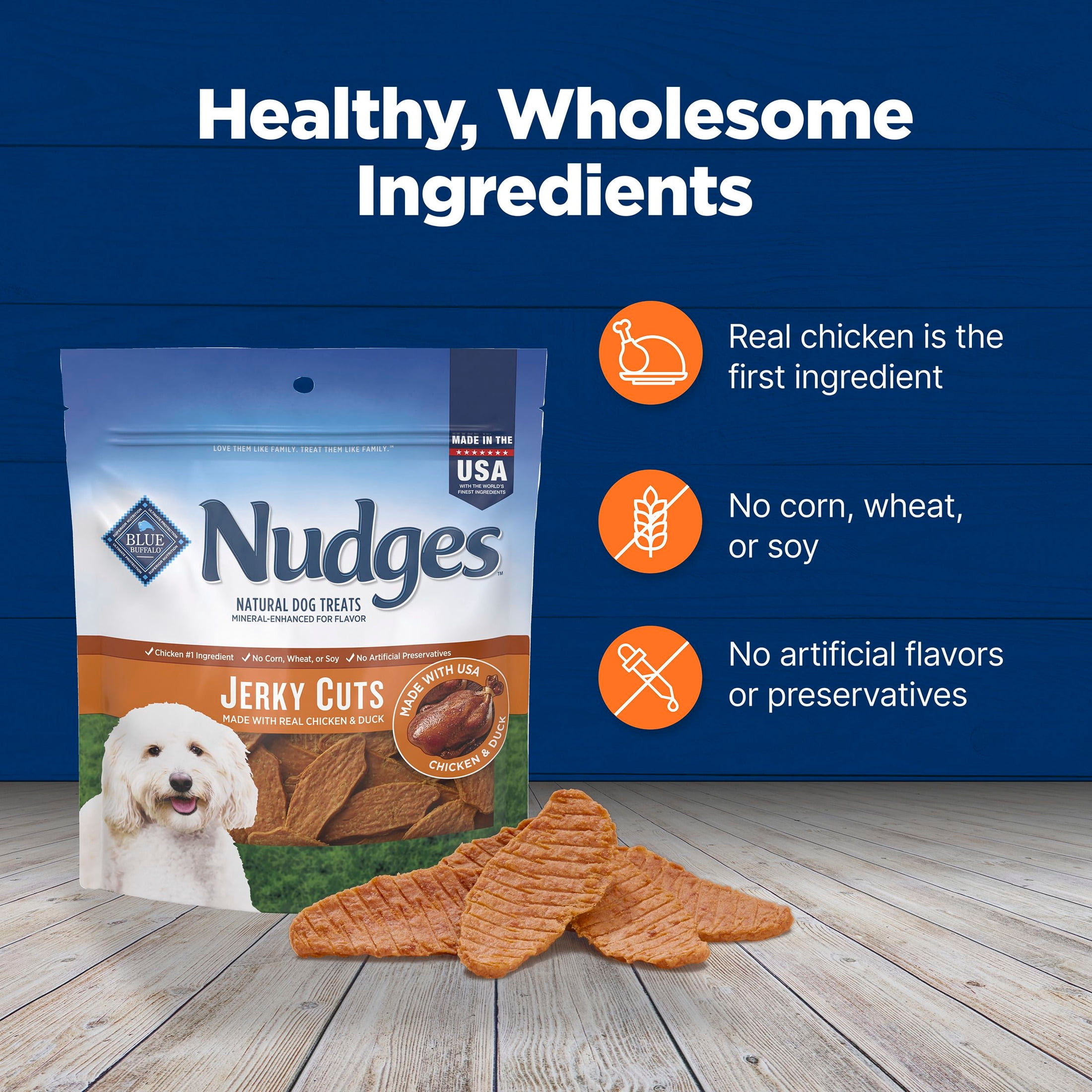 Blue Buffalo Nudges Jerky Cuts, Natural Dog Treats, Duck Jerky, 28oz Bag
