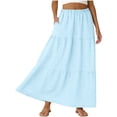 thumbnail image 4 of Maxi Skirts for Women Boho Lace Up Embroidered Pleated Long Skirts Womens Summer Casual Solid Plus Size Hight Waist Flowy A Line Flared Skirts, 4 of 8