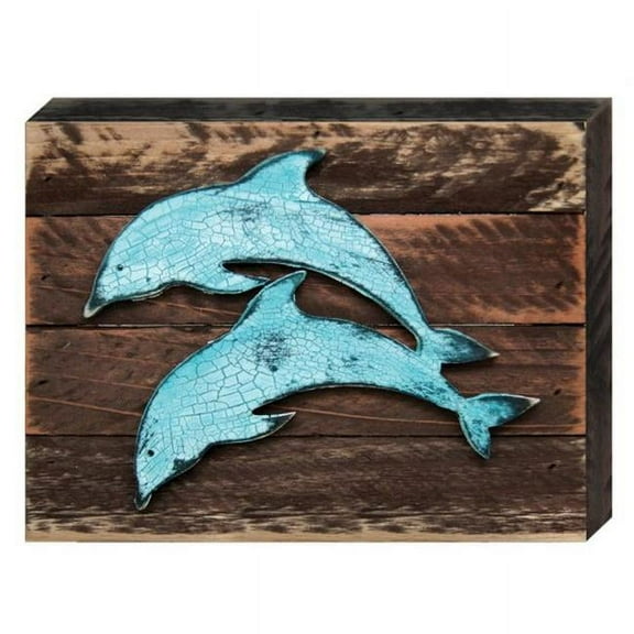 Designocracy 985192-18 Two Dolphins Art on Board Wall Decor