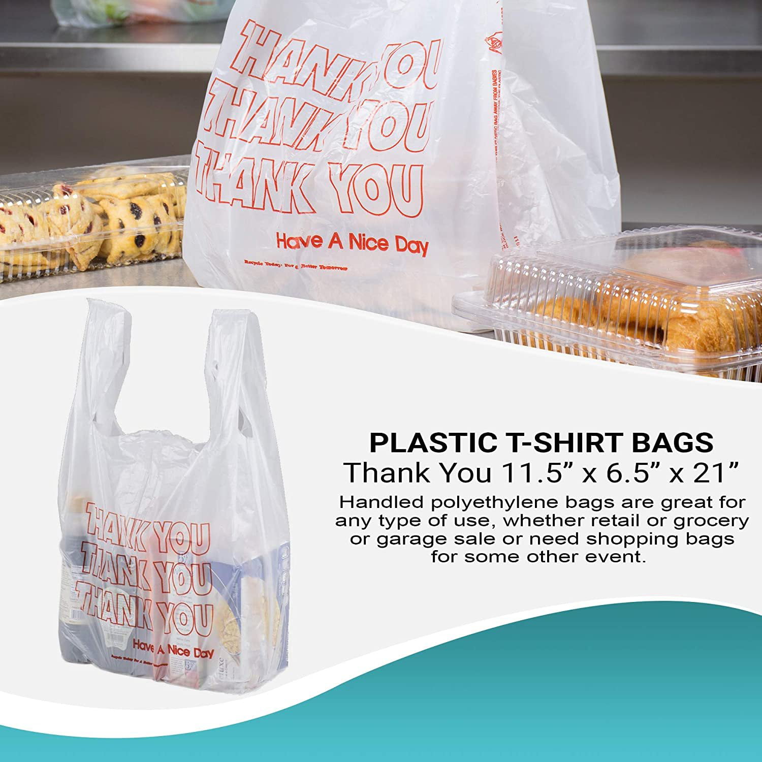 Plastic Bag-Black T-shirt Bags Heavy Duty Oversized Thank you Bag 13x10x23-21 microns 