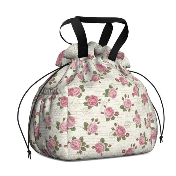 Pioneer Flower Floral Print Pattern Drawstring Lunch Bag Women - Drawstring Lunch Bag Insulated for Work Office - Stain-Resistant Large Lunchbags for Women with Multi-Pockets