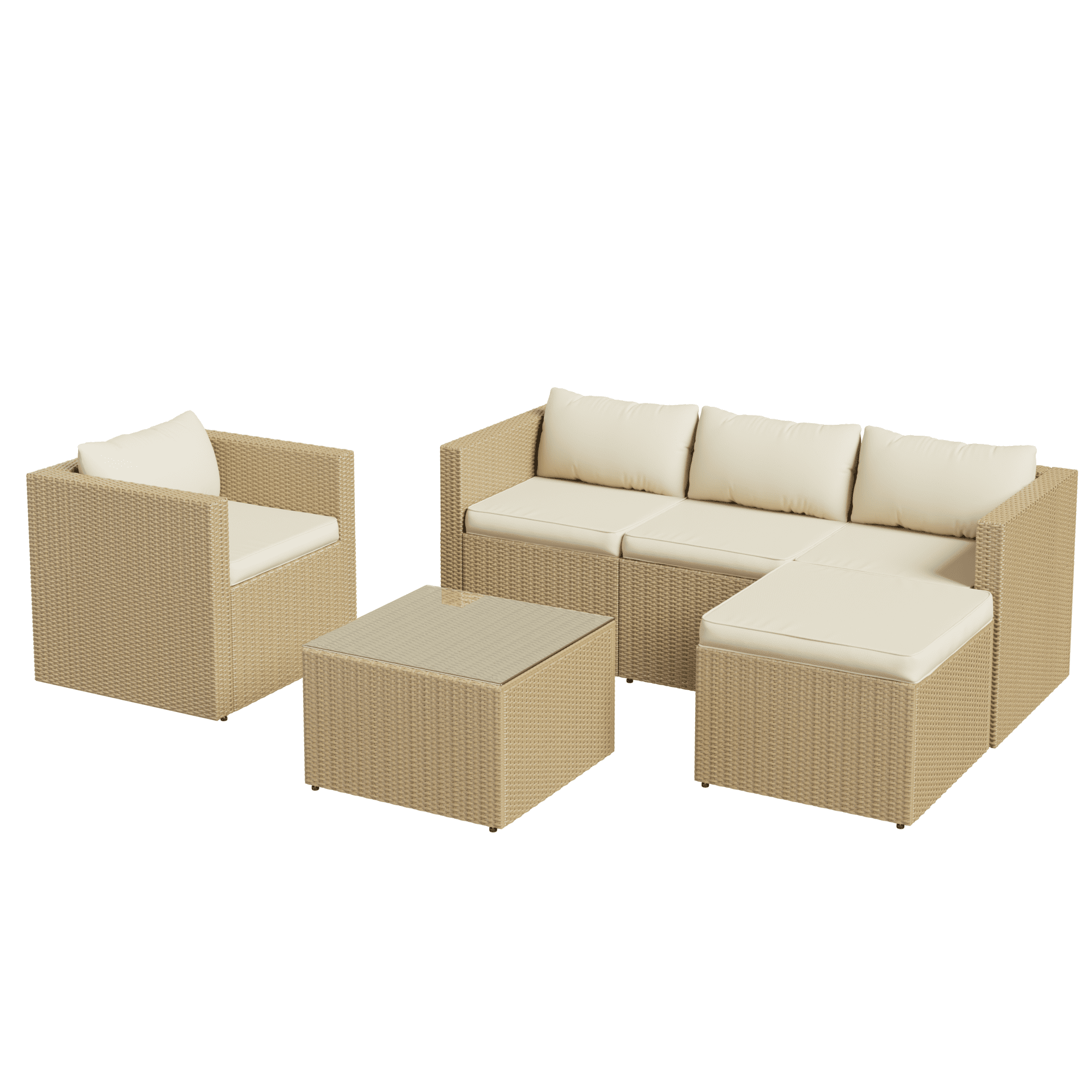 AMOPATIO 6-Piece Patio Furniture Set, Outdoor Patio Sectional Furniture All-Weather Rattan Wicker Patio Conversation Set Outdoor Furniture for Backyard Balcony,Beige