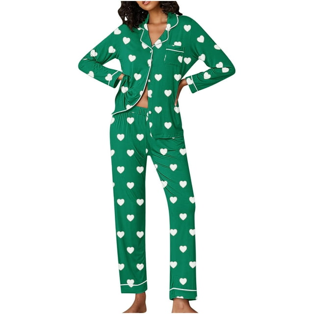 TIMIFIS Ensembles de Pyjama pour Femmes 2 Pcs - Pyjamas de la Saint-Valentin pour Femmes - Ensembles de Pyjamas pour Dames Chemise à Manches Longues Boutonnée et Pantalons Ensembles de Détente